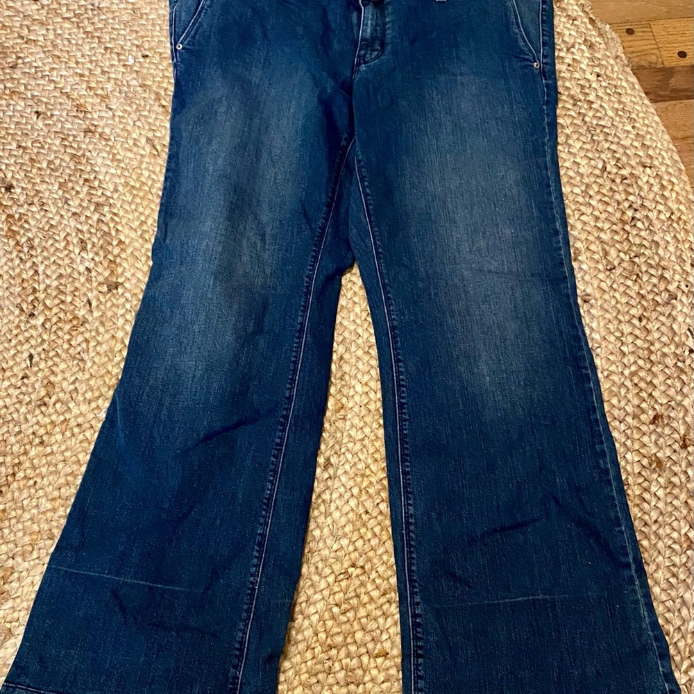 Wide leg denim slacks